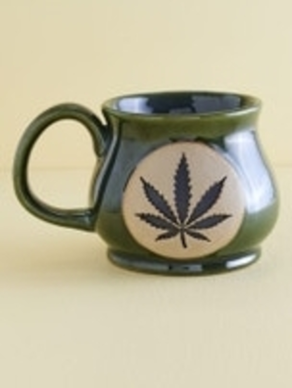 Green Ceramic Mug with Marijuana Leaf Emblem 26oz